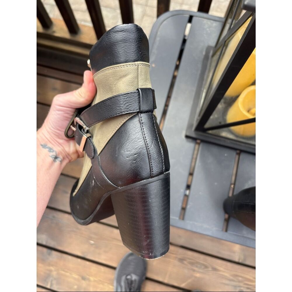 Women’s Lace-Up Ankle Boots with Buckle Strap - Black & Tan - Picture 10 of 11